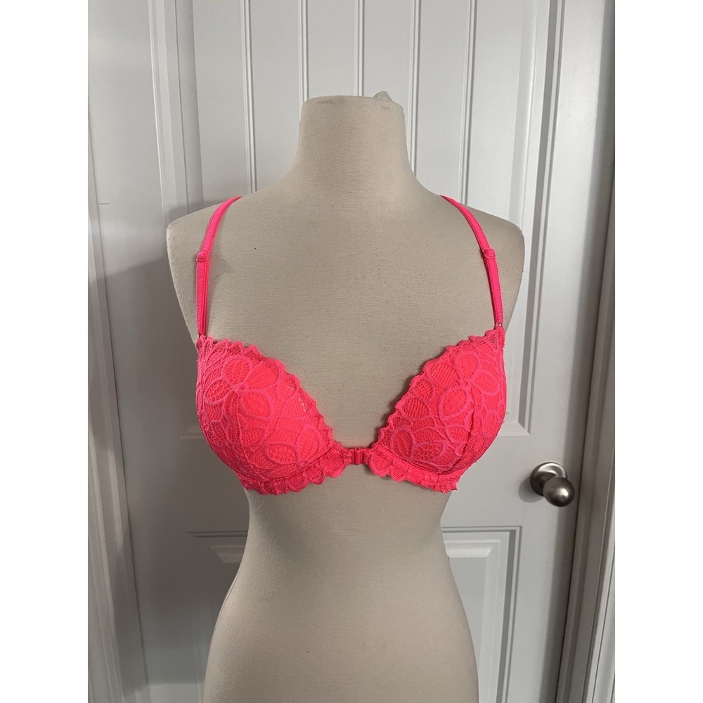 Victoria's Secret PINK The Date Front Close Light Push-Up Bra 32D  Neon Pink 035